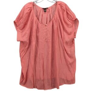 Bit & Bridle Flowy Top Womens Plus 3X Button Front Pleated Lagenlook Rayon Peach
